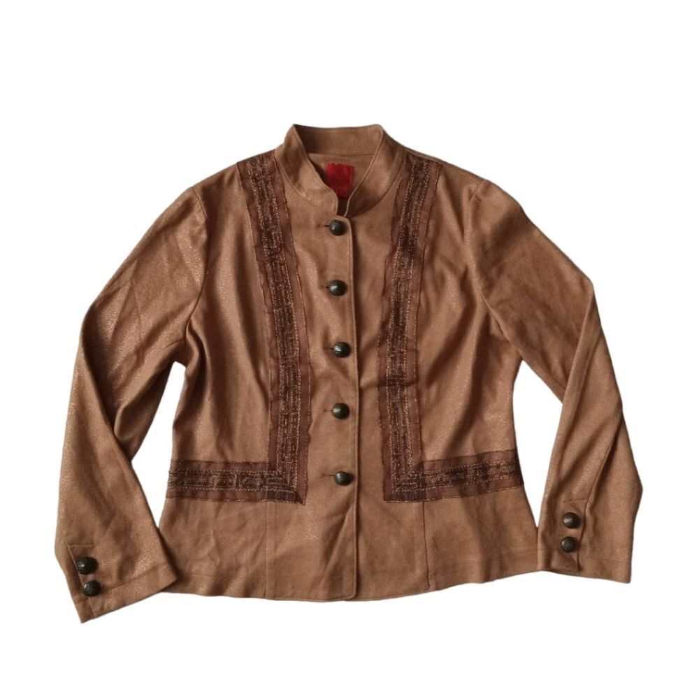 Very Vera Copper Brown Faux Suede Embellished Lightweight Jacket Women's Large